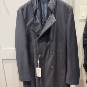 Navy Double Breasted Trench Coat with Wide Lapels and Tailored Fit
